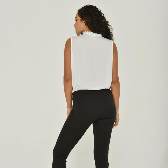 Sleeveless Keyhole Blouse | Ruffle Neck Blouse | NWT | Compare to Misook - Picture 7 of 9